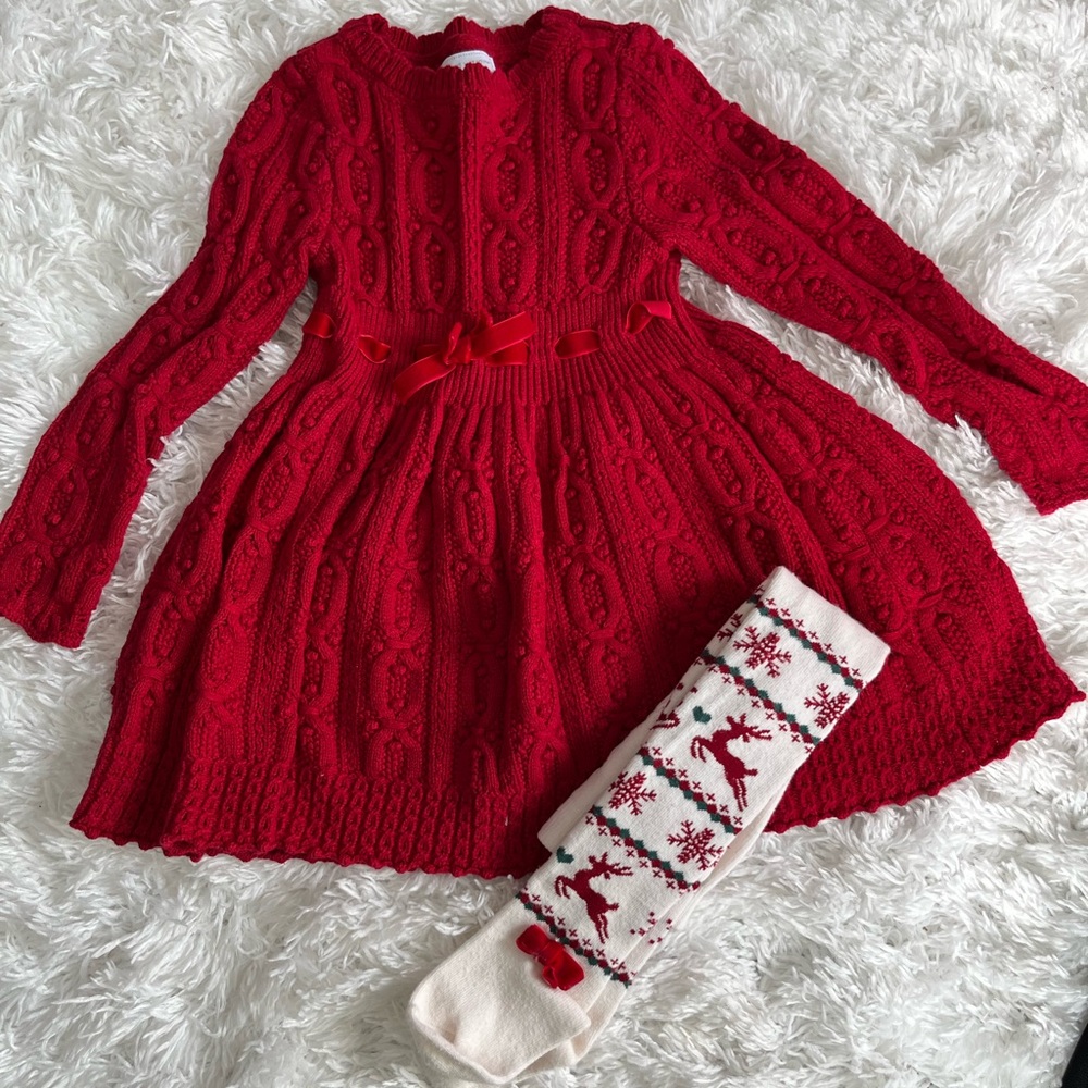 Toddler 3T Christmas Sweater dress with matching tights